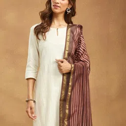 Fabindia Striped Tie and Dye Cotton Silk Dupatta With Zari image 4