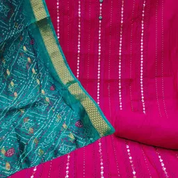 Peachmode Striped Embellished Mirror Work Pure Cotton Unstitched Dress Material image 2