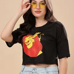 RANGRIWAZ Graphic Printed Round Neck Drop Shoulder Sleeves Linen crop T-shirt image 5