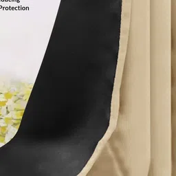 HOMEMONDE Beige & Black Set of 2 Black Out Window Curtain image 2