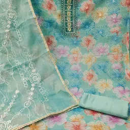 SAINOOR Floral Embroidered Organza Semi-Stitched Dress Material image 5