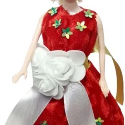 bkc Handmade Self-Standing Decorative Doll with Red Velvet Dress & Floral Design image 3
