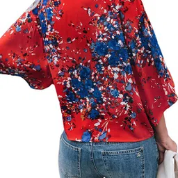 StyleCast x Revolte Red Floral Printed Kimono Sleeve Kaftan Top image 5