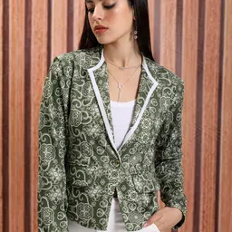 Women Printed Single Breasted Casual Blazer-image-6