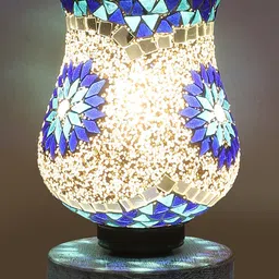 Devansh White & Blue Mosaic Design Glass Shade Table Lamp image 2