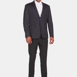 Arrow Men Blue & Grey Striped Single Breasted Formal Blazer image 5