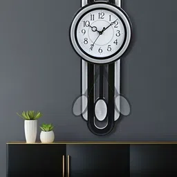 Attractionz SilverToned and Black Analogue Contemporary Wall Clock image 3