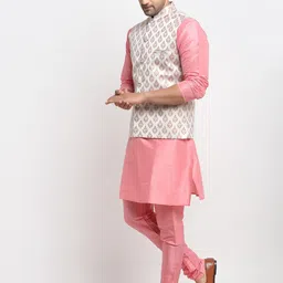 kaifoo Men Pure Silk Kurta Pyjama Ethnic Jacket Set image 3