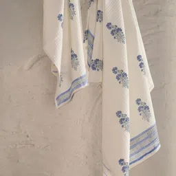 Peepul Tree Off White & Blue 2 Pieces Printed Cotton 300 GSM Towel Set image 2