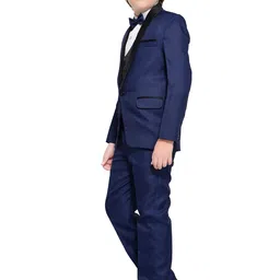 Jeetethnics Boys Navy Blue & Black Self Design 5-Piece Single-Breasted Partywear Suit image 4