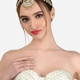 Zaveri Pearls Gold-Plated Kundan Studded Bridal Matha Patti image 5