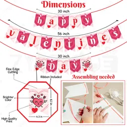 zyozique Red, Pink Happy Valentine’s Day Decorations Combo Banner, Heart Foil Balloons (Pack Of 5) image 3