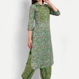 Krati Creations Floral Printed Beads & Stones Pure Cotton Kurta With Salwar & Dupatta image 3