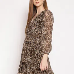Oxolloxo Brown Animal Print Fit & Flare Dress image 4