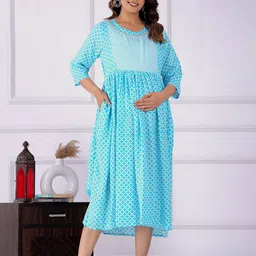 BAESD Maternity Ethnic Motifs Printed Gotta Patti Fit & Flare Ethnic Dress image 5