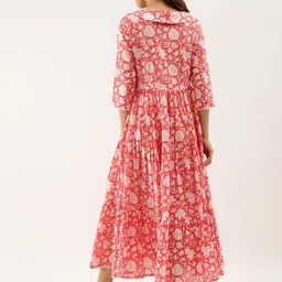 KALINI Floral Print Above the Keyboard Collar Gather Tiered Cotton Fit & Flare Midi Dress image 5