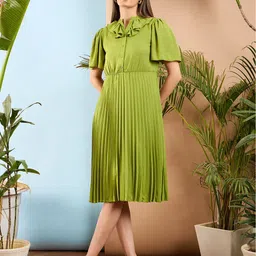 SASSAFRAS Flared Sleeves Frill Neck Accordion Pleated Fit & Flare Midi Dress image 5