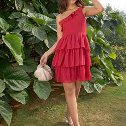 RARE Self Design One Shoulder Layered Fit & Flare Dress image 5