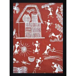 Red "Ethnic Dhokra and Warli Art " Textured Paper Scratch/Dust Proof Framed Art Print by Chaque Decor image 2