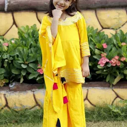 BAESD Girls Embroidered Round Neck Gotta Patti Kurti with Pyjamas & With Dupatta image 2