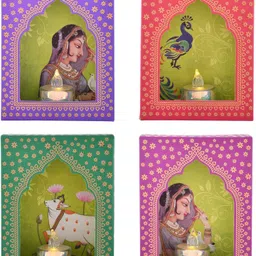 craftvatika LED Candle with 4 Jharokha Diya Set | Tealight Wall Hanging | Diwali Decoration Paper (Pack of 4) Hanging Diya Set image 4