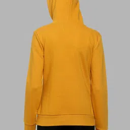 Campus Sutra Women Mustard Yellow Printed Cotton Hooded Sweatshirt image 5