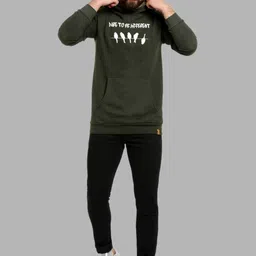 Campus Sutra Men Olive Green Printed Hooded Sweatshirt image 3