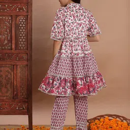 Readiprint Fashions Girls Floral Printed Gotta Patti Pure Cotton Kurti with Pyjamas image 4