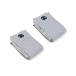 saral home Grey Cotton Striped 9 ft Light Filtering Eyelet (Set of 2) Door Curtains image 3