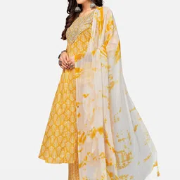 Vbuyz Women Yellow Floral Printed Sequinned Pure Cotton Kurta with Palazzos & With Dupatta image 5