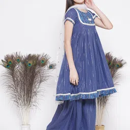 Little Bansi Girls Pure Cotton Kurta with Sharara & Dupatta image 2