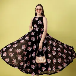 BAPS Floral Printed Sleeveless Fit & Flare Maxi Dress image 5