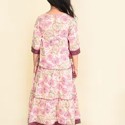 LIL PITAARA Girls Floral Printed Yoke Embroidered Tiered Maxi Dress image 5