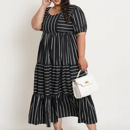 U&F Black Striped Crepe Maxi Dress image 3