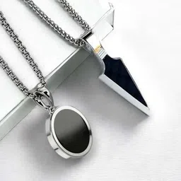 viansh Men’s Stainless Steel Black Onyx Pendant Necklace Set – Modern Dual Design Silver Stainless Steel, Steel, Sterling Silver Locket-picture-22