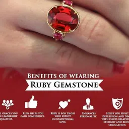 gemzonite Natural Burma Ruby Manik Ring For Girls, Boys, Men's, Women's Brass Ruby Gold Plated Ring image 2
