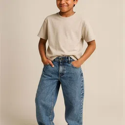 TALES & STORIES Boys Blue Cotton Stretchable Jeans image 1