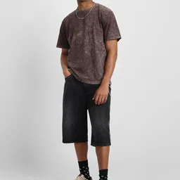 VEIRDO Men Washed Effect Dyed Round Neck Half Sleeve Tshirt-picture-32