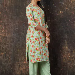 Melange by Lifestyle Women Floral Printed Flared Sleeves Mirror Work Kurta image 3