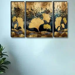 SAF Gold-Toned & Black 3 Pieces Floral And Botanical Printed Wall Art image 2