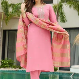 TWINS LADY Women Embroidered Regular Kurta with Trousers & Dupatta image 2