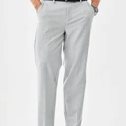 Snitch Men Grey Checked Mid Rise Regular Fit Formal Trousers-picture-37