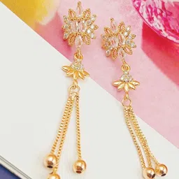 Shrim jewels Brass-Plated Artificial Stones Studded Floral Shaped Drop Earrings image 2