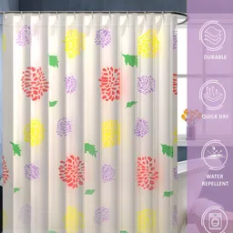 Aura 2-Pcs White & Yellow Printed Waterproof ShowerCurtainWithHooks image 5