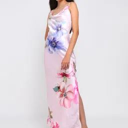 COVER STORY Women Floral Printed Shoulder Straps Satin Maxi Dress With Slits-image-6