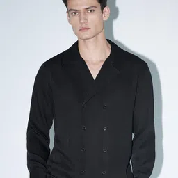 V Dot Men Solid Long Sleeves Notched Lapel Collar Double-Breasted Shirt Style Party Blazer image 2