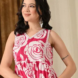 Vishishtah Floral Print Ruffled Fit & Flare Midi Dress image 4