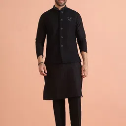 KISAH Men Embroidered Regular Fit Thread Work Kurta Nehru Jacket Trouser Set-picture-17