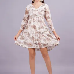 KALINI Floral Print Ruffled Georgette Fit & Flare Dress image 5