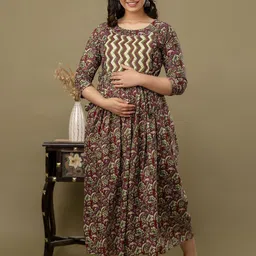 Tulsiram Women Printed Pure Cotton Midi Maternity Ethnic Dress-picture-25